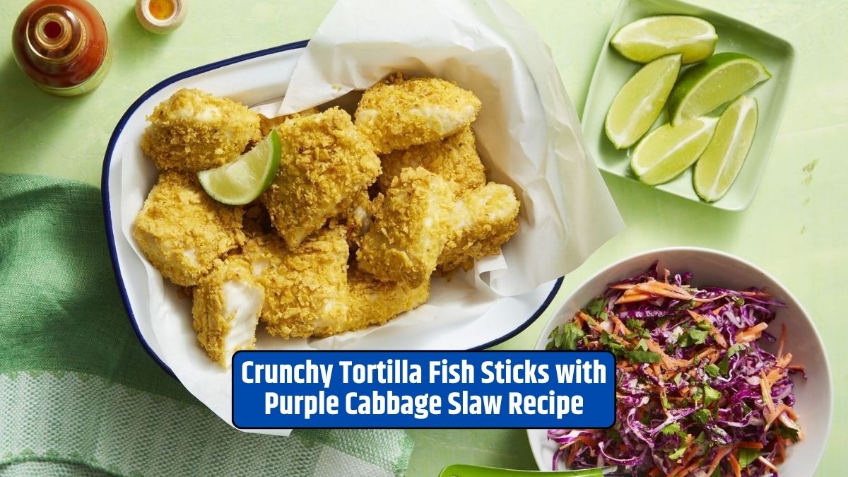 Crunchy Tortilla Fish Sticks, Purple Cabbage Slaw, Fish Stick Recipe, Comfort Food, Homemade Slaw, Zesty,