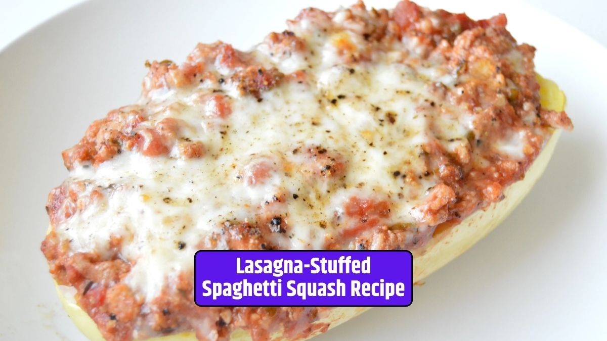 Lasagna-Stuffed Spaghetti Squash, Fusion Cuisine, Comfort Food, Low-carb Recipe, Creative Cooking, Italian Fusion, Culinary Adventure,