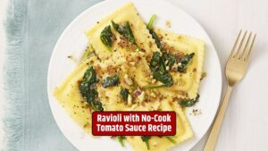 Ravioli with No-Cook Tomato Sauce Recipe, Fresh Tomatoes, Basil, Olive Oil, Parmesan Cheese, Quick and Easy,