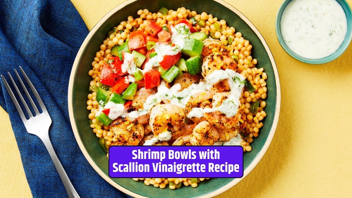 Shrimp Bowls with Scallion Vinaigrette Recipe, Culinary Masterpiece, Jasmine Rice, Succulent Shrimp, Fresh Vegetables, Scallion Vinaigrette,